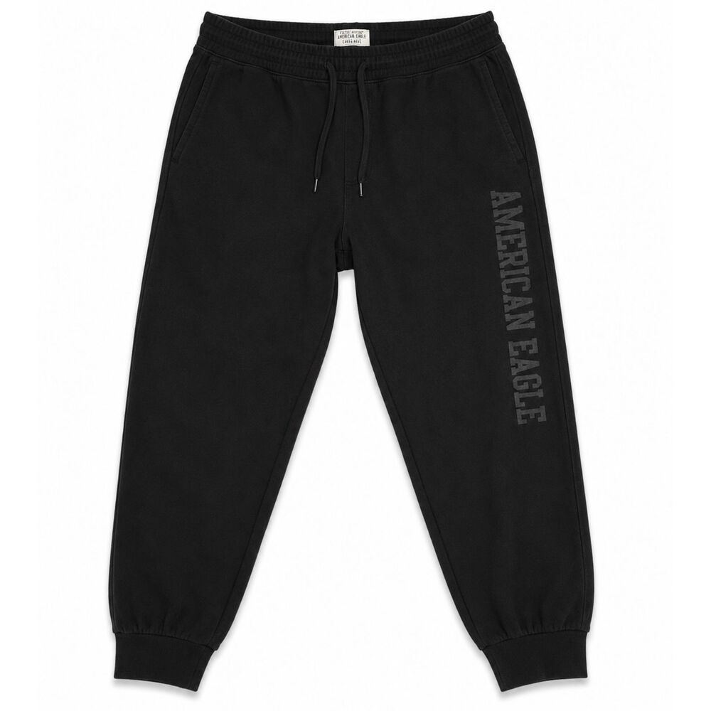 American Eagle Mens Super Soft Jogger Sweatpants Black Graphic Logo XL